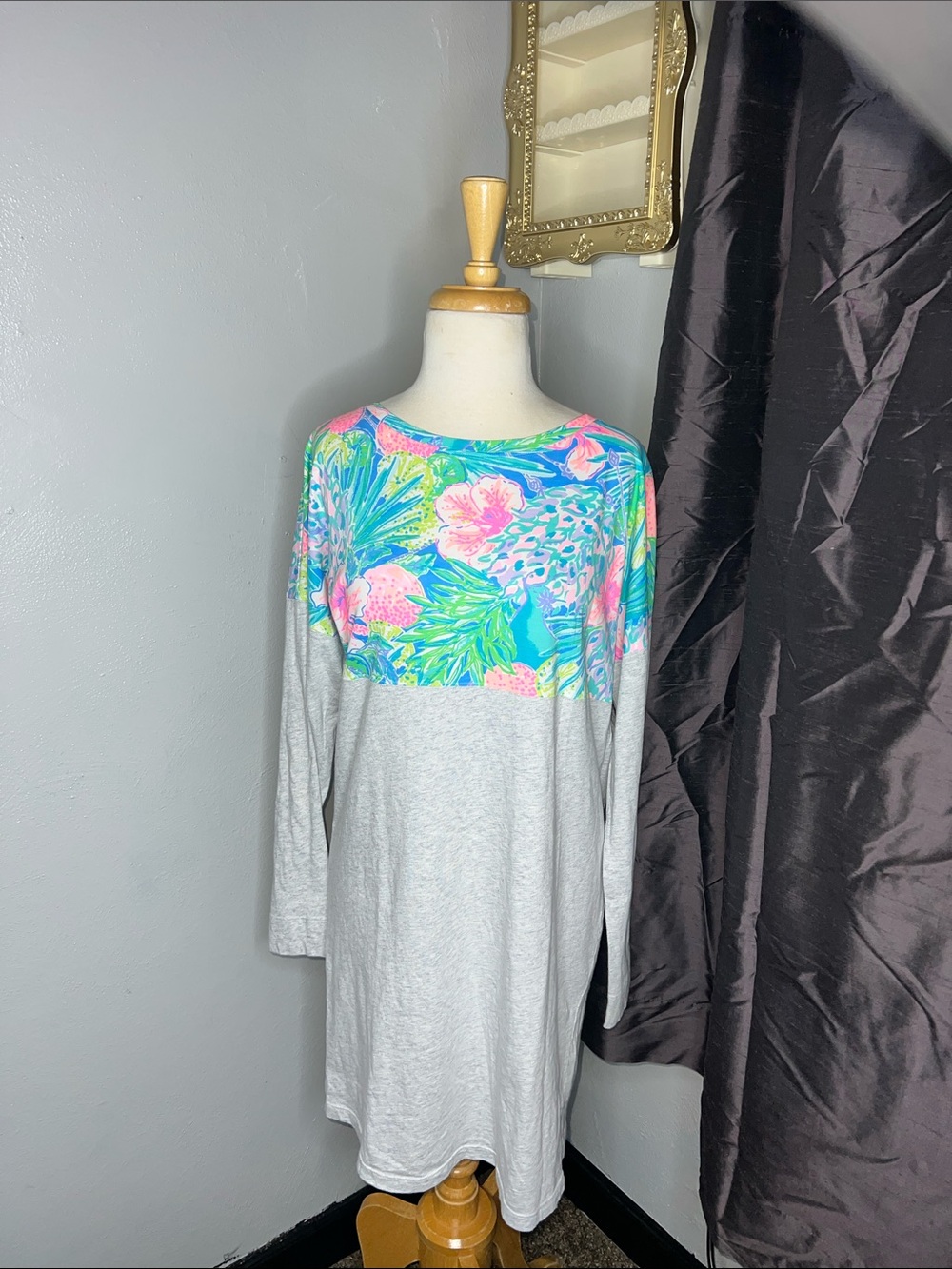 Lily Pulitzer Tropical Print Gray Long Sleeve Dress